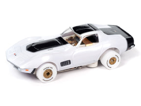 White and black muscle car toy with chrome details for Auto World SC394