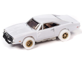 White slot car, side view, with gold-colored wheels for Auto World SC401