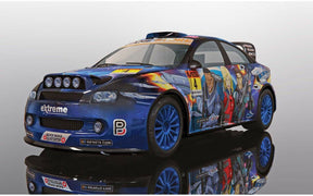 Blue race car featuring comic book characters, ready for action for Scalextric C3962
