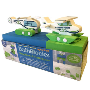 Blue and green bath toys: seaplane and helicopter bath blocks for kids for 22093