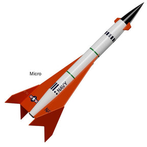 Model rocket kit, white and orange, marked "Micro" and "NAVY." for Semroc WKMX-04