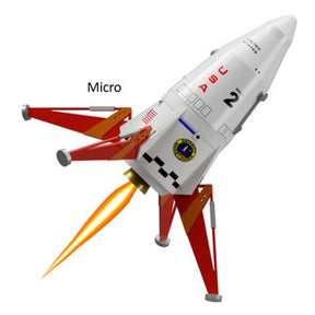 Model rocket kit launching, featuring a Mars Lander design for Semroc WKMX-02