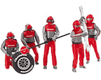 Set of figures and mechanics in red, suggesting a race or activity for Carrera 21131