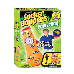 Socker Boppers Power Bag toy box featuring a boy playing with the toy for Schylling 22999