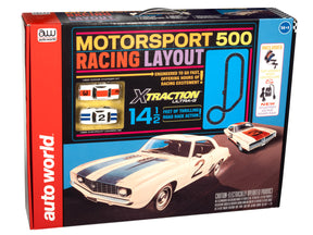 Slot car racing set box featuring a classic muscle car model for Auto World SRS346