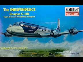 Douglas C-118 plane model kit box art showing the aircraft in flight for Minicraft