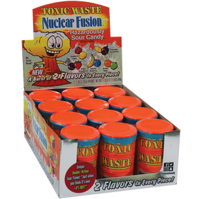 Candy box featuring bright, sour-looking candies with a "2 Flavors in Every Piece" message for Nassau Candy 42296