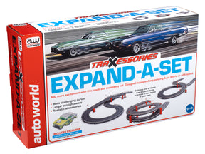 Toy car track set with car and accessories for building layouts for Auto World TRX112