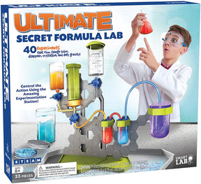 Boy conducting science experiment with colorful liquids and equipment for Smart Lab 00484