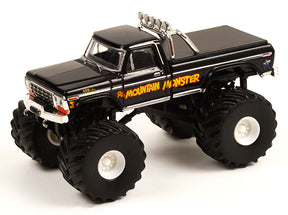 Black monster truck toy with large wheels and chrome details for Greenlight Collectibles 49100