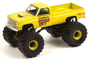 Yellow toy monster truck with large black tires and "Crusher Mad" lettering for Greenlight Collectibles 49100