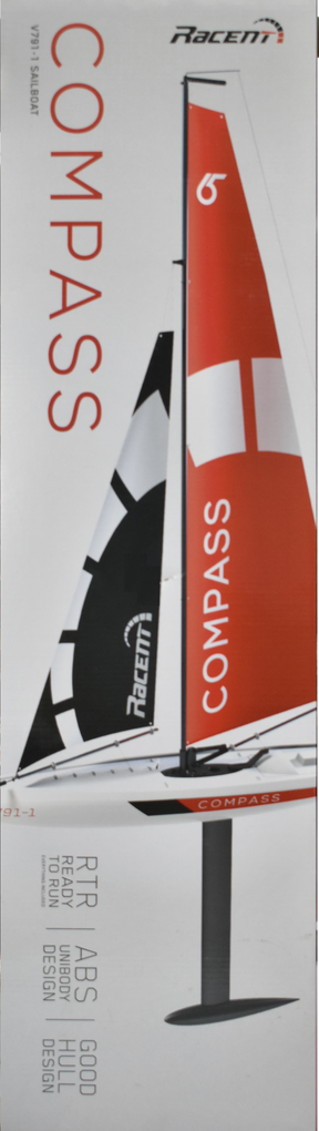 Sailboat sails displaying "COMPASS" text on a white background for Racent RC VOL79101