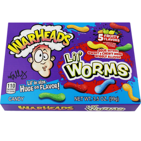 Candy box featuring colorful worms and "Lil' in size, huge on flavor" text for Mountain Sweets 35096