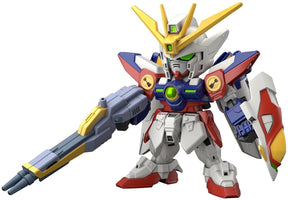 White and blue Gundam model with yellow wings and large gun for Bandai XXXG-00W0