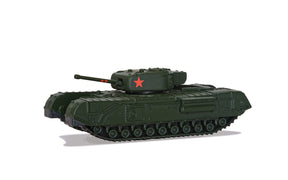 Green toy tank toy with a red star marking on the turret for Corgi WT91204, front view