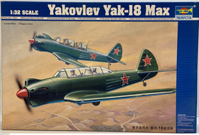 Scale model kit box art featuring two Yakovlev Yak-18 Max aircraft in flight for Trumpeter 02213