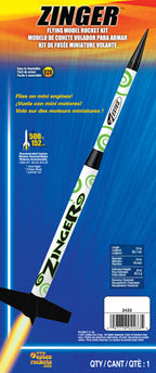 Model rocket kit with black and white striped body and pointed nose cone for Estes 2433